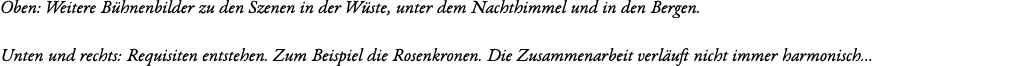 Oben: Weitere B hnenbilder zu den Szenen in der W ste, unter dem Nachthimmel und in den Bergen. Unten und rechts: Req...