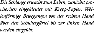 Die Schlange erwacht zum Leben, zun chst provisorisch eingekleidet mit Krepp-Papier. Wellenf rmige Bewegungen von der...